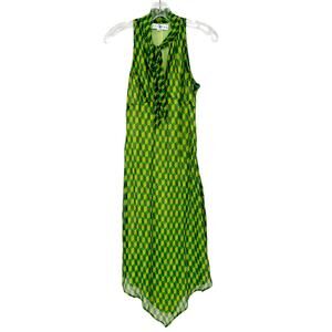 Vintage Y2K Sue Wong Lime Green Printed Sleeveless Dress Sz 6